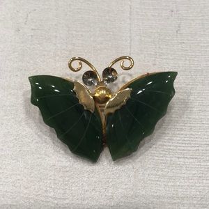 🌿Vintage Jade green and gold butterfly pin brooch